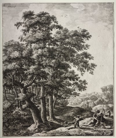 Ovid の Metamorphoses: Venus and Adonis のシーンを含む 6 つの大きな直立風景 作： Anthonie Waterloo