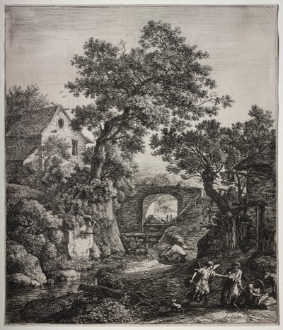 旧約聖書の場面を含む 6 つの大きな直立風景画: 息子の割礼を行うジッポラ 作： Anthonie Waterloo