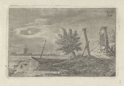 ボートと開いたゲートのある風景 作： Anthonie Willem Hendrik Nolthenius de Man