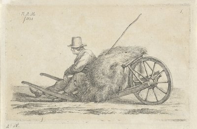 干し草と手押し車のそばに座っている男 作： Anthonie Willem Hendrik Nolthenius de Man