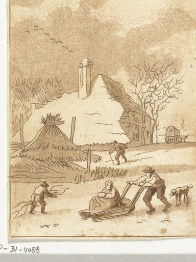 氷のエンターテイメントのある冬の風景 作： Anthonie van den Bos