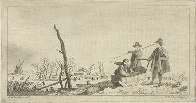 冬の風景でそりを持つ人物 作： Anthonij van der Haer
