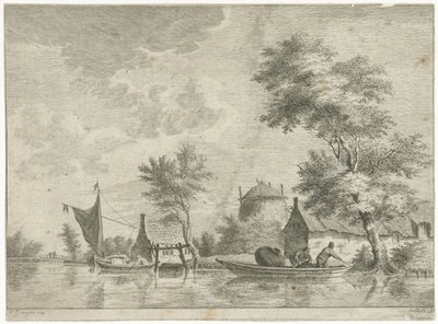 干し草の山と川の風景 作： Anthonij van der Haer