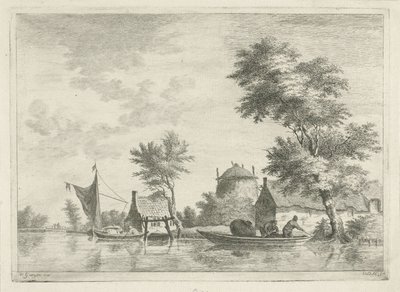 干し草の山と川の風景 作： Anthonij van der Haer