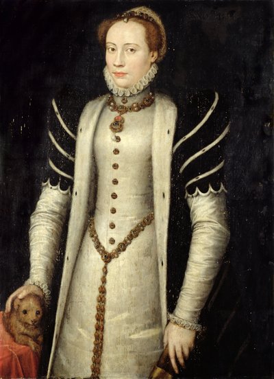 子犬を持つ貴婦人の肖像、1555（オークのパネルに油彩） 作： Anthonis Mor