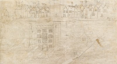 オートランズ宮殿の南正面に沿った建物、1550 年代 作： Anthonis van den Wyngaerde