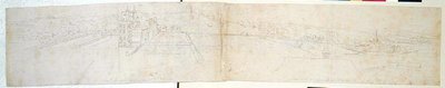 グリニッジ宮殿、1544年頃（紙にペン、インク、鉛筆 作： Anthonis van den Wyngaerde