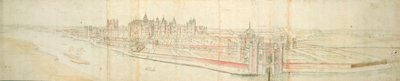川からのハンプトンコート宮殿、1544年頃（紙にペン、インク、トイレ） 作： Anthonis van den Wyngaerde