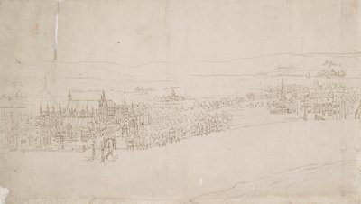 サザークから見たロンドンのパノラマ: ウェストミンスター、1554 作： Anthonis van den Wyngaerde