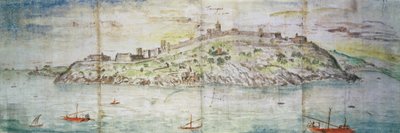 スペイン、タラゴナのパノラマビュー（ペンとインク、紙にトイレ） 作： Anthonis van den Wyngaerde