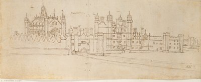 ハンプトンコート宮殿の礼拝堂と守衛門、c1550-1560 作： Anthonis van den Wyngaerde