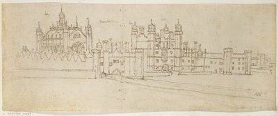 ハンプトンコートの礼拝堂と門番、1544年頃（紙にペンとインク） 作： Anthonis van den Wyngaerde