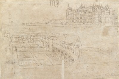 リッチモンド宮殿とプライベート ガーデンのリバー フロント、1550 年代 作： Anthonis van den Wyngaerde