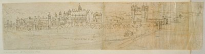 「ロンドンのパノラマ」、北からのハンプトンコートの眺め、1544年頃（紙にペンとインク） 作： Anthonis van den Wyngaerde