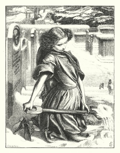 The Little Mourner（小さな悼み手）」（エングレービング 作： Anthony Frederick Augustus (after) Sandys