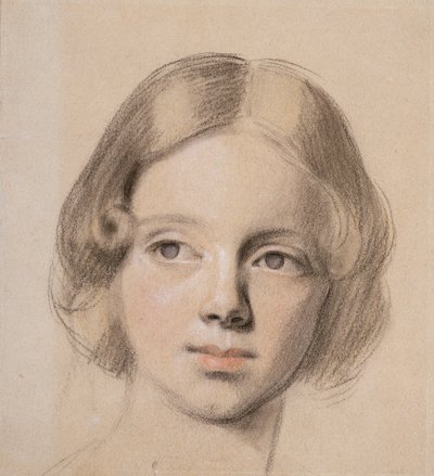 エマサンディの頭（バフ紙に色の付いたチョーク） 作： Anthony Frederick Augustus Sandys