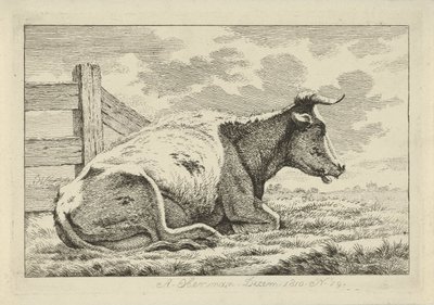 フェンスで横になっている牛 ウシ、ヒツジ、ヤギの研究（連載タイトル） 作： Anthony Oberman