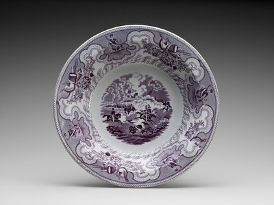 サービングボウル、c。 1853-1856（転写プリント付き鉛釉陶器） 作： Anthony Shaw