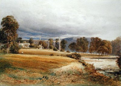 リバーワーフからのボルトン修道院、サウスビュー、1825年頃（紙に水彩） 作： Anthony Vandyke Copley Fielding