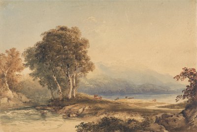 湖と小川のある山岳風景 作： Anthony Vandyke Copley Fielding