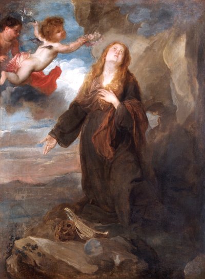 Santa Rosalie coroada com rosas por dois anjos 作： Anthony van (after) Dyck