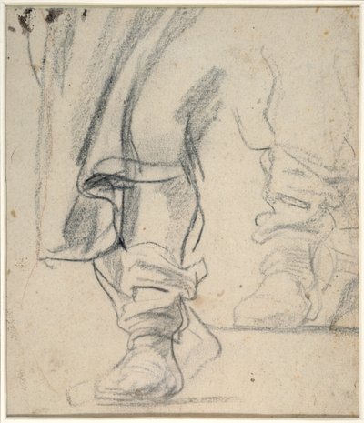 男性のブーツを履いた足とマントの下降（紙に黒と赤のチョーク 作： Anthony van Dyck