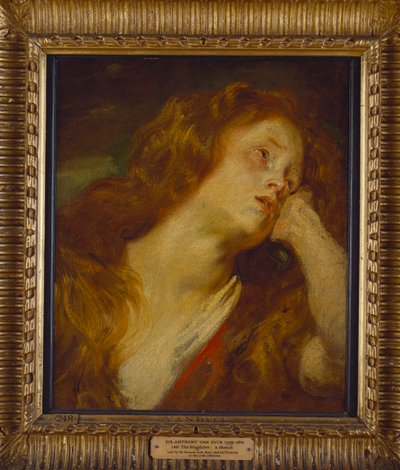 若い女性、バストの長さ、手に頭を抱えている 作： Anthony van Dyck