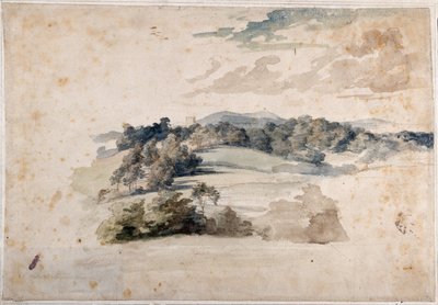草原と森の丘のイギリス風景画（鉛筆・水彩・紙 作： Anthony van Dyck