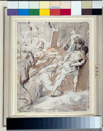 十字架を背負うキリスト（紙にチョークの上にウォッシュをかけたペン＆インク 作： Anthony van Dyck