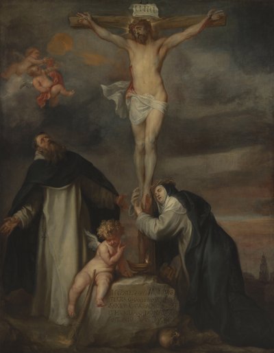十字架上のキリストと、シエナの聖カタリナ、聖ドミニコ、そして天使 作： Anthony van Dyck