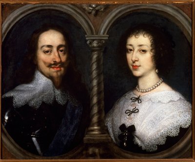 イングランドのチャールズ1世スチュアート（1600-1649）とフランスのアンリエット・マリー（1609-1669）の二重肖像画。アントワーヌ（アントーンまたはアントン）・ヴァン・ダイク（1599-1641）の絵画 作： Anthony van Dyck