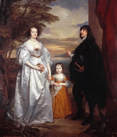 ストレンジ公ジェームズ・スタンレー（1607-1651年）、シャルロット・ド・ラ・トレモイユ（1599-1664年）、レディ・アンリエッタ・マリア・スタンレー（1630-1685年）の群像画。 作： アンソニー・ヴァン・ダイク