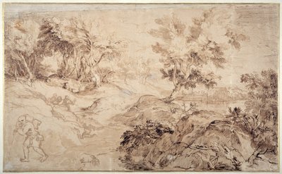 ティツィアーノ風の風景」（紙にペン、インク 作： Anthony van Dyck