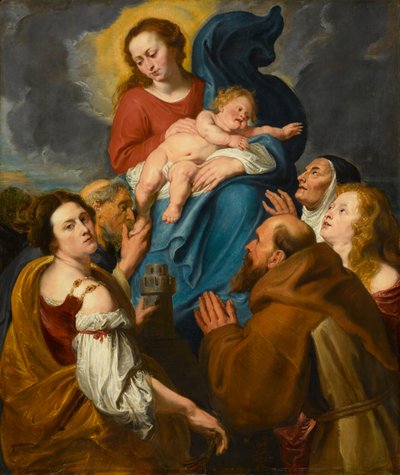 聖母子と5人の聖人、1627-1630年頃（ゆりかごのオーク材パネルに油彩） 作： Anthony van Dyck