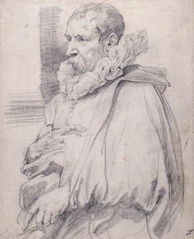若き日のピーテル・ブリューゲル（白紙に黒チョーク 作： Anthony van Dyck