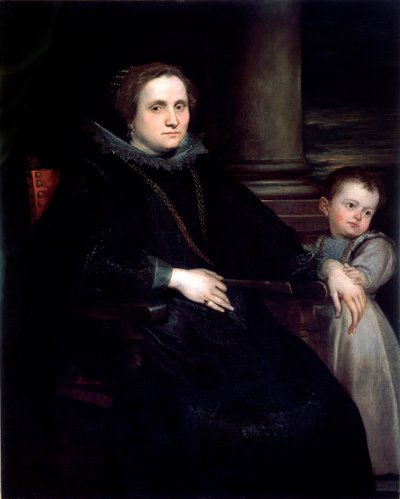 子供を連れた貴婦人の肖像 画：アントニー・ヴァン・ダイク（1599-1641） 1626年 薄さ160x140 cm ゲネス、パラッツォ・スピノラ国立美術館ガレリア 作： Anthony van Dyck