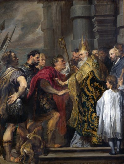 聖アンブローズ、テオドシウスをミラノ大聖堂から禁止 作： Anthony van Dyck