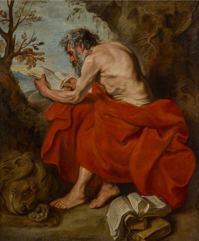 風景の中で読書する隠者としての聖ジェローム 作： Anthony van Dyck