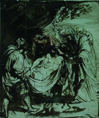 埋葬のための習作」（黒チョーク／茶インク 作： Anthony van Dyck