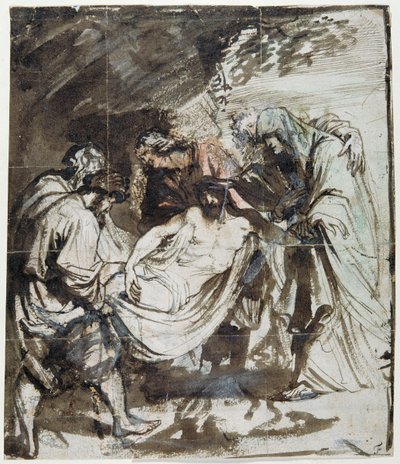 埋葬のための習作」1617-18年頃（紙にペンとインク、チョーク、ウォッシュ、グワッシュ 作： Anthony van Dyck