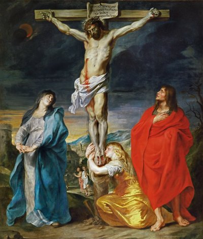 聖母マリア、洗礼者ヨハネ、マグダラのマリアの十字架につけられたキリスト 作： Anthony van Dyck