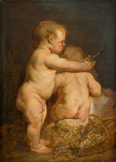 ブドウを持つ裸の子供2人、1630〜4030年（オークの油） 作： Anthony van Dyck