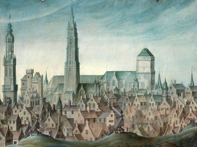 フアン・パルド2世と妻のアンナ・インゲニューラントとマリア・アンシュマンの肖像画の詳細 作： Anthuenis (1536 1613) Claeissins or Claeissens