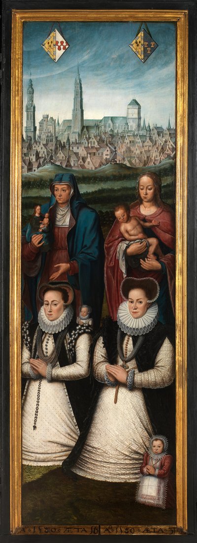 フアン・パルド2世と妻のアンナ・インゲニューラントとマリア・アンシュマンの肖像画の詳細 作： Anthuenis (1536 1613) Claeissins or Claeissens