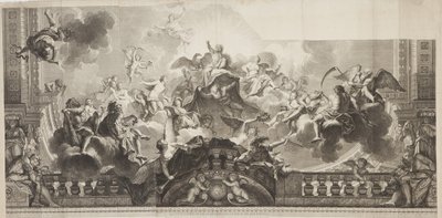パレ・ロワイヤルの大回廊天井のセンターパネルのデザイン、ニコラ・アンリ・タルデュー（1674-1749）による彫刻 作： Antoine (after) Coypel