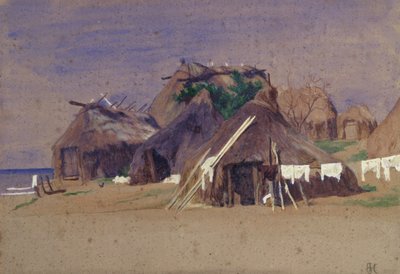 海岸の漁師の小屋 作： Antoine Auguste Ernest Herbert or Hebert