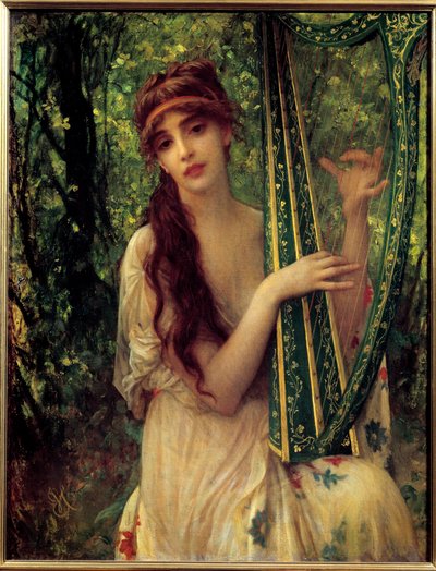 音楽（アガテ・カルメルの肖像）。アーネスト・エベール（1817-1908）の絵画 作： Antoine Auguste Ernest Herbert or Hebert