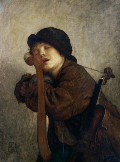 眠る小さなバイオリニスト、1883年 作： Antoine Auguste Ernest Herbert or Hebert