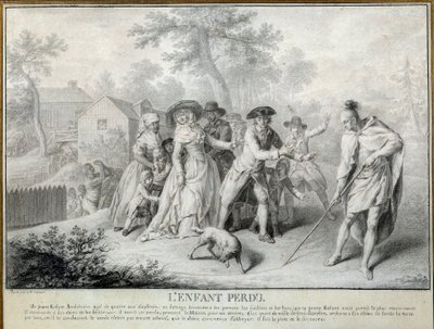 失われた子供 Saint John de Crevecoeurの「アメリカの農夫からの手紙」の挿絵。アントワーヌ・ボレル（1743-1810）によるリトグラフ 1783年頃。ブレランクールフランコ・アメリカン美術館 作： Antoine Borel