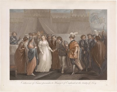 Catherine van Valois en koning Hendrik V van Engeland フランスのキャサリンは、トロイの条約でイングランドのヘンリー 5 世に贈呈されました (オブジェクトの称号) 作： Antoine Cardon